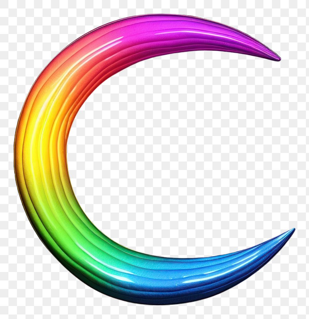 PNG  3D render of neon half moon icon rainbow purple light.