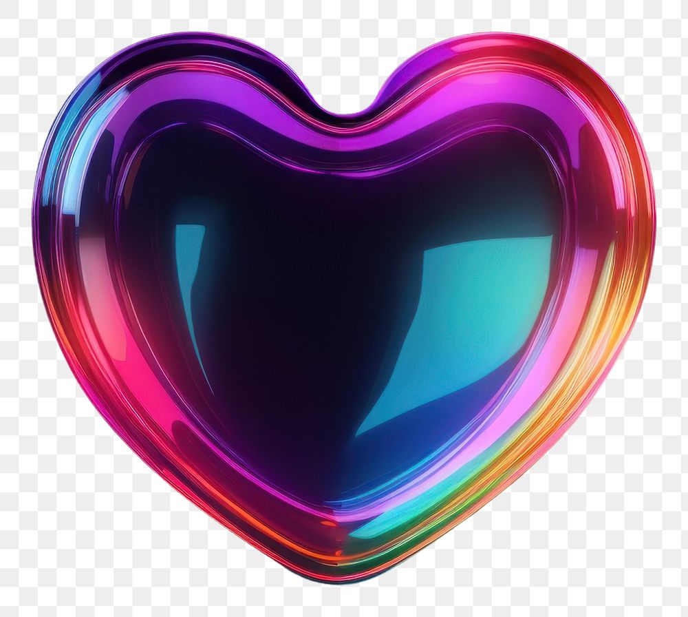 PNG  3D render of neon heart icon rainbow illuminated creativity.