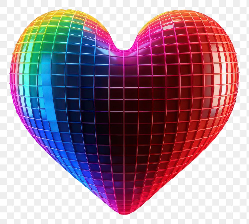 PNG  3D render of neon heart pixel icon night illuminated celebration.