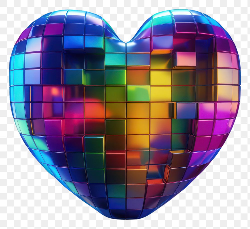 PNG  3D render of neon heart pixel icon illuminated celebration futuristic.