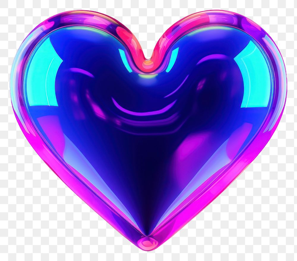 PNG  3D render of neon hearts icon purple light illuminated.