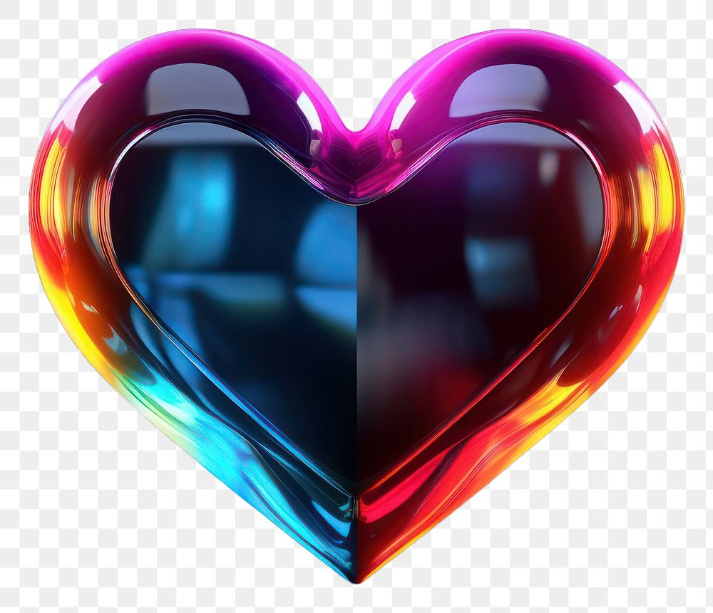 PNG  3D render of neon hearts icon illuminated futuristic reflection.