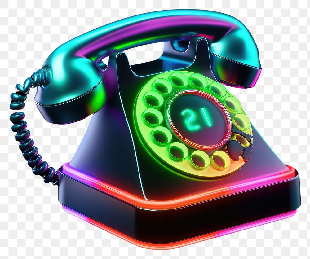 PNG  3D render of neon phone icon illuminated electronics technology.