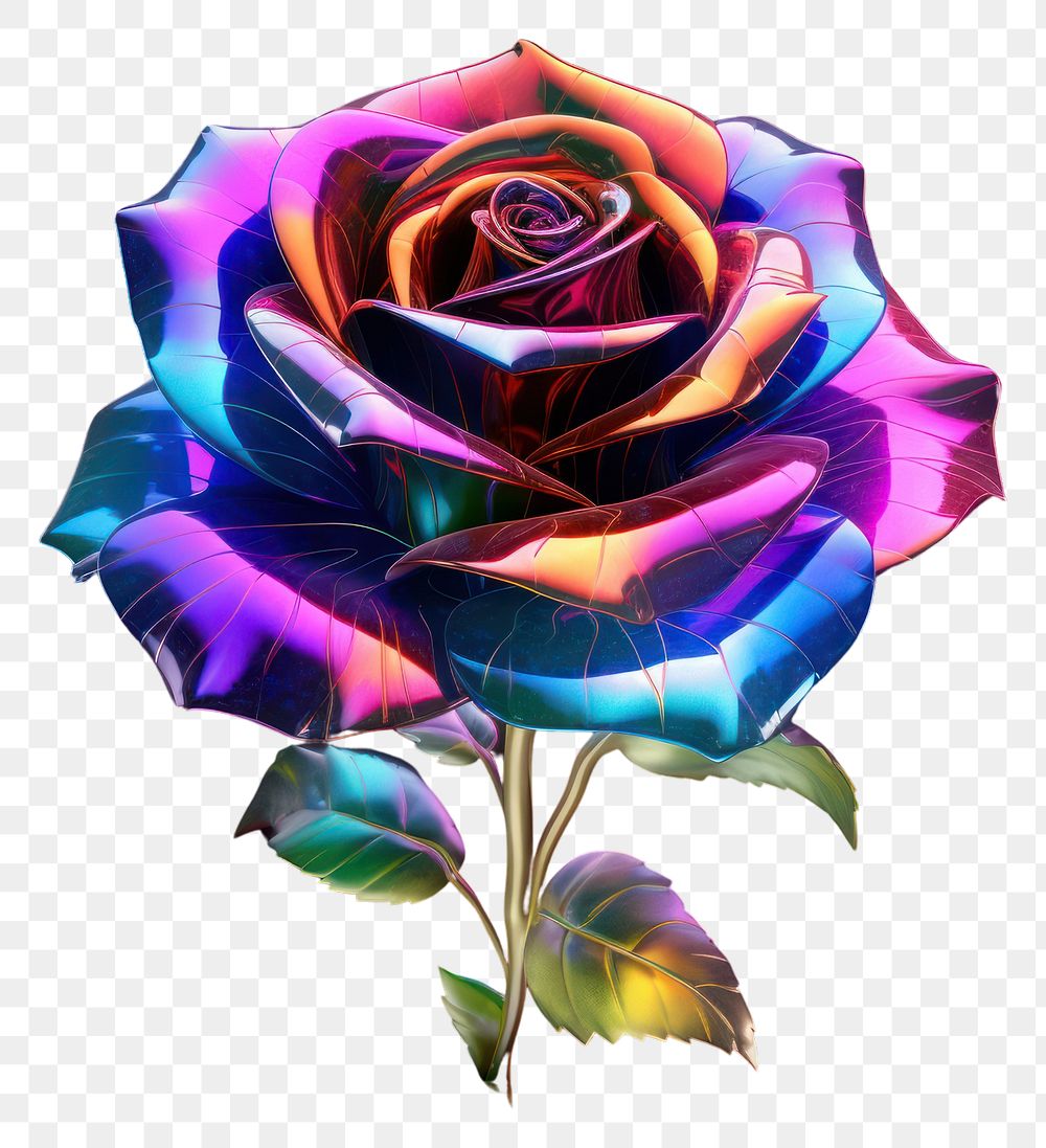PNG  3D render of neon rose icon flower plant inflorescence.