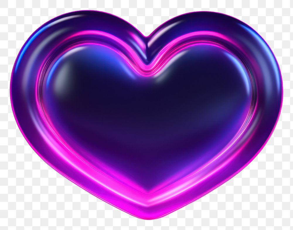 PNG  3D render of neon small heart icon purple light illuminated.