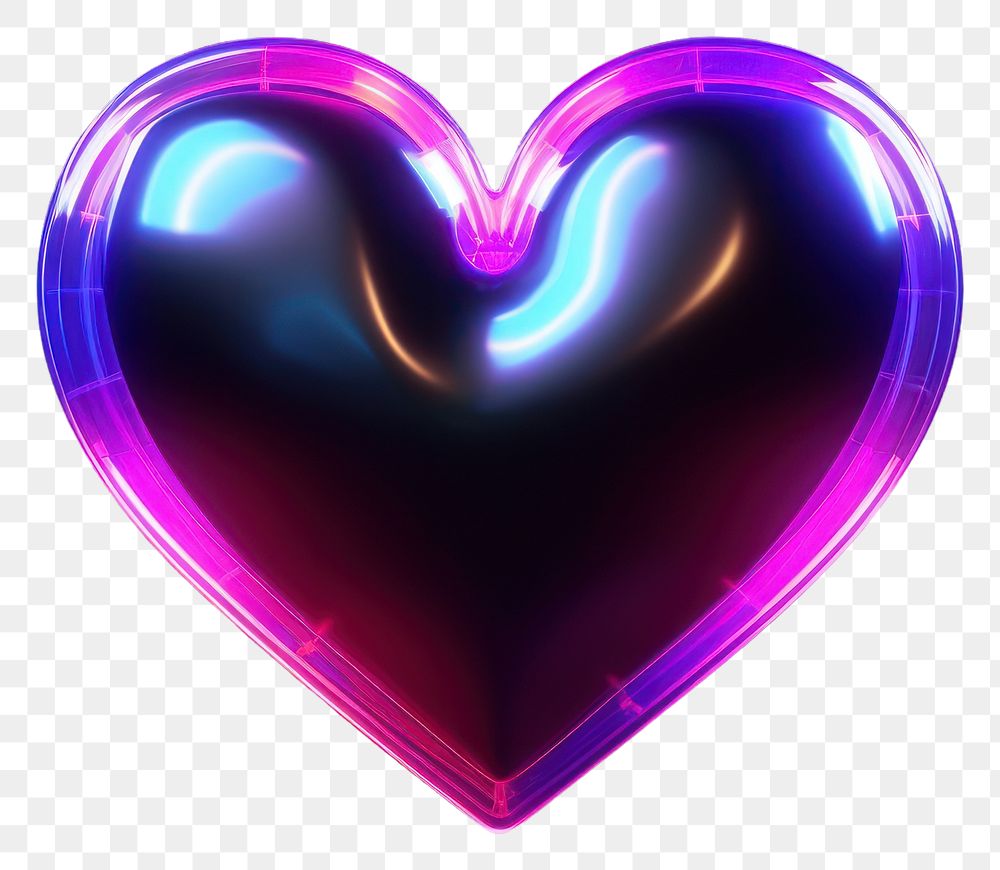 PNG  3D render of neon small heart icon light night illuminated.