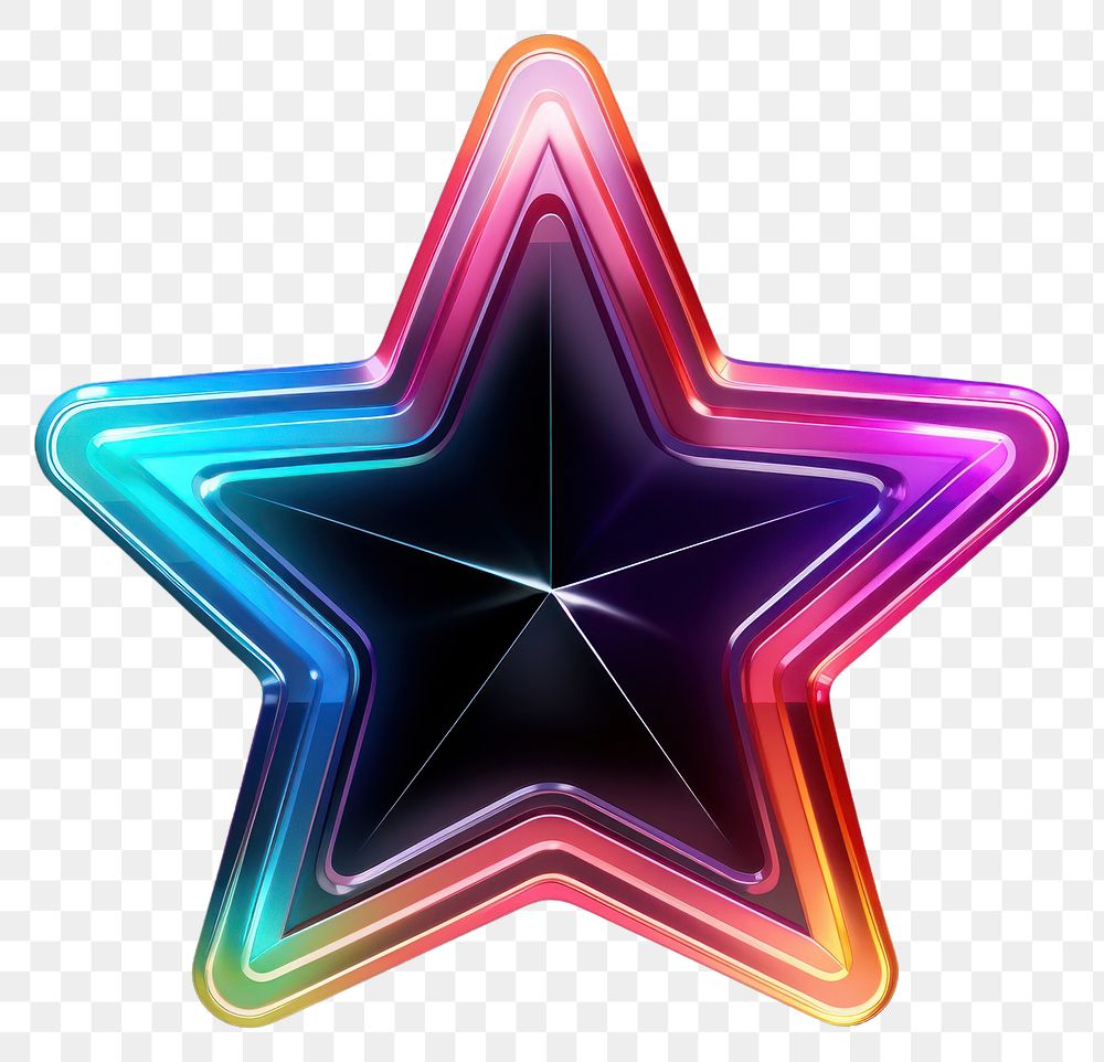 PNG  3D render of neon star icon symbol light illuminated.
