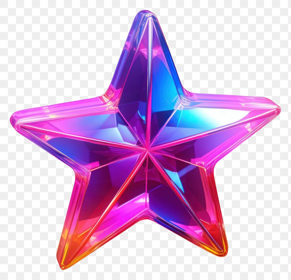 PNG  3D render of neon star icon illuminated celebration decoration.