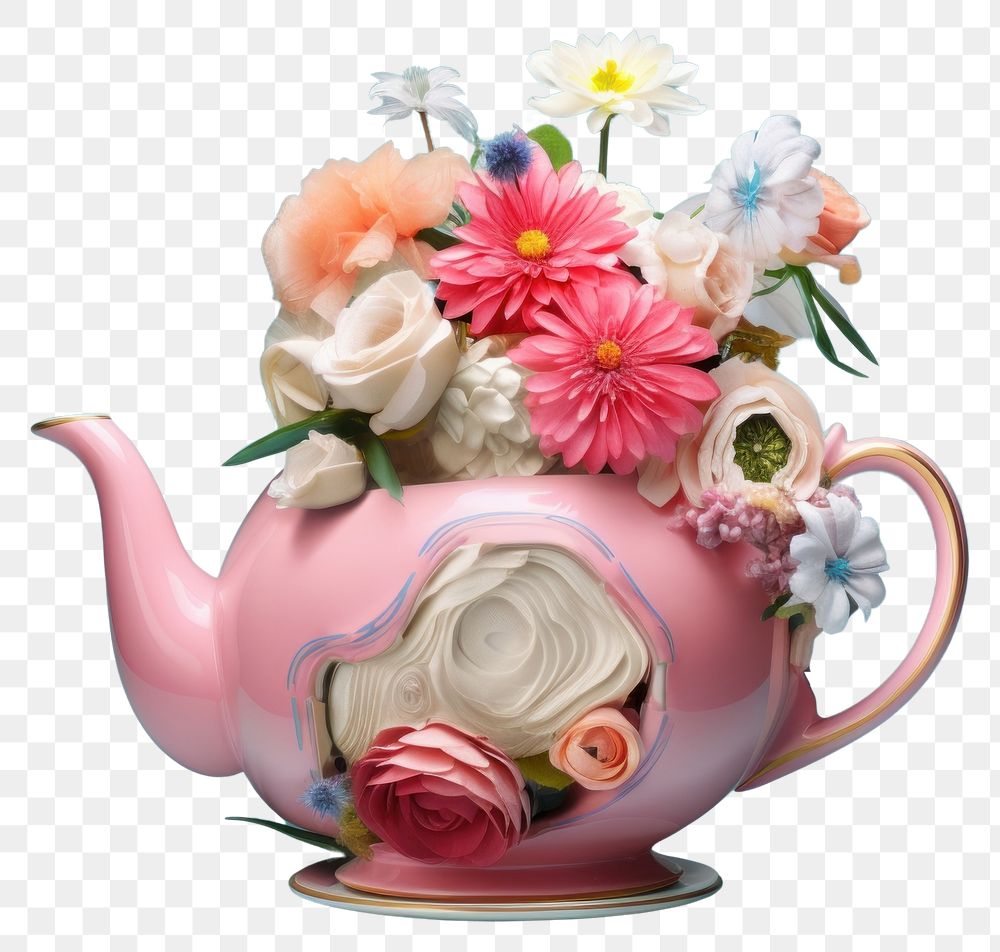 PNG Teapot flower plant tableware.