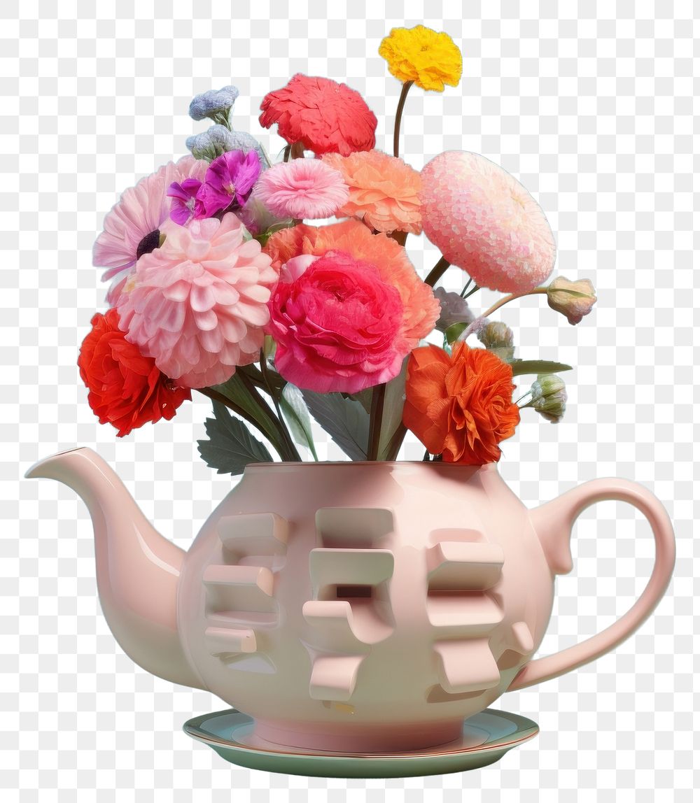 PNG Teapot flower plant vase.