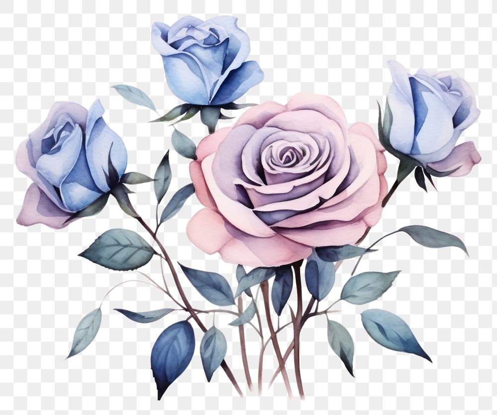 PNG Blue rose bouquet pattern drawing flower. AI generated Image by rawpixel.