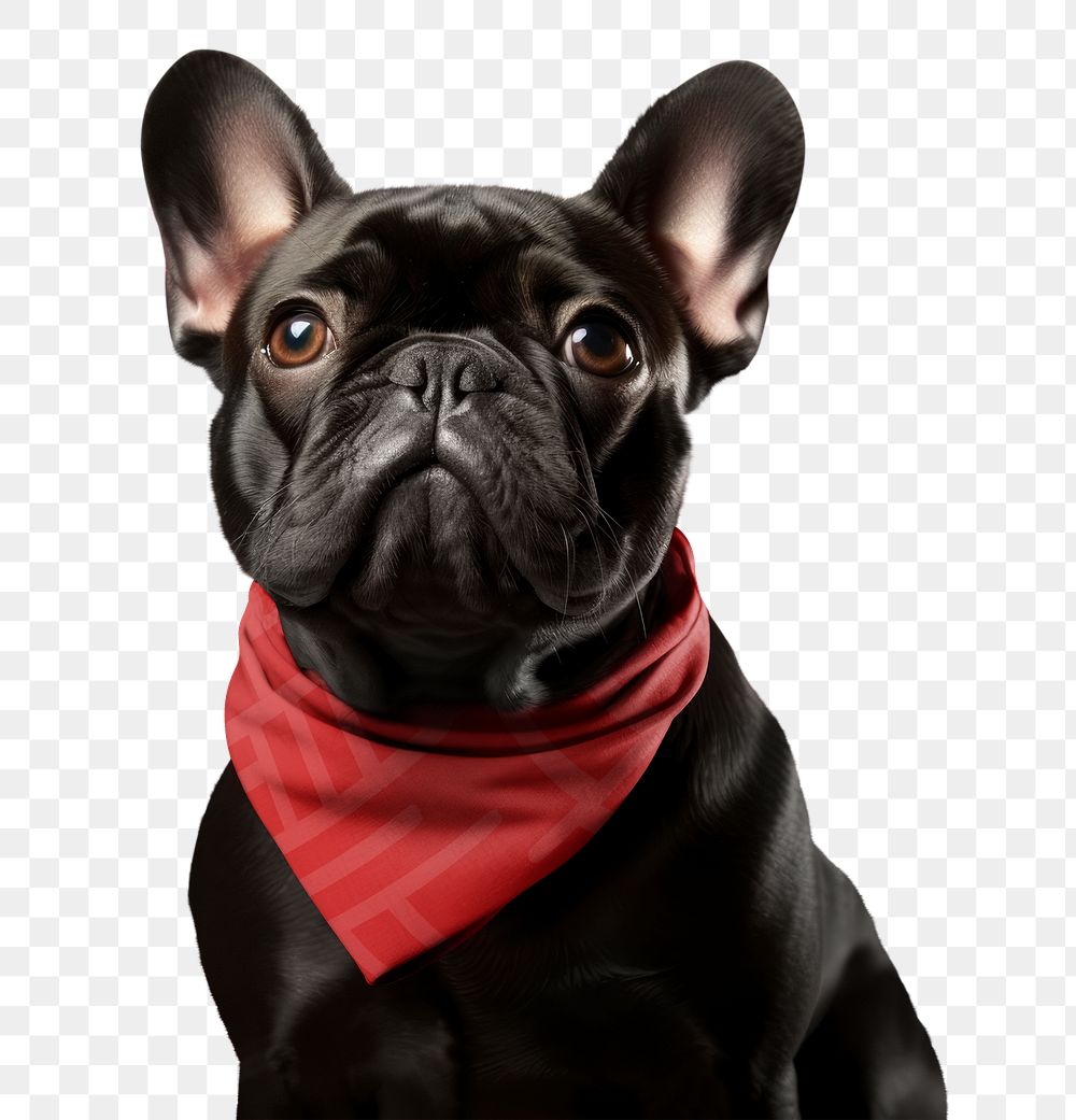 French Bulldog png wearing red bandana, transparent background