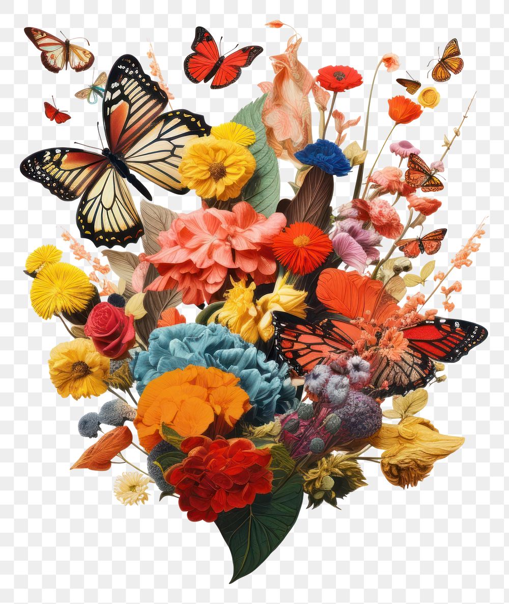 PNG Flowers and butterflies art painting graphics. AI generated Image by rawpixel.