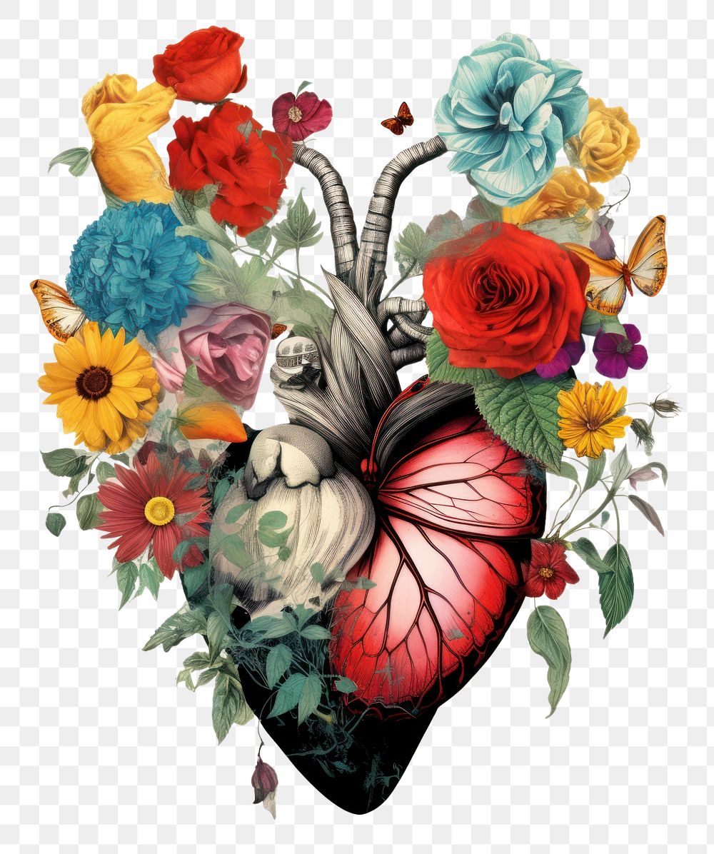 PNG Flower and butterflies art painting graphics