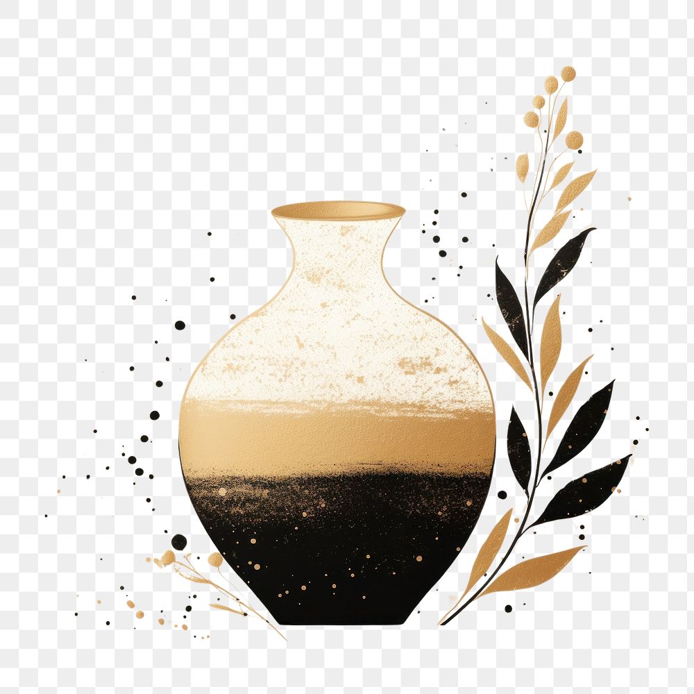 PNG Black and gold minimal vase art container painting.