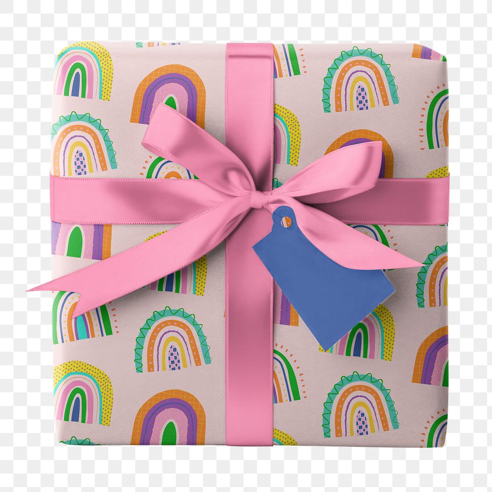 PNG Rainbow gift box, transparent background