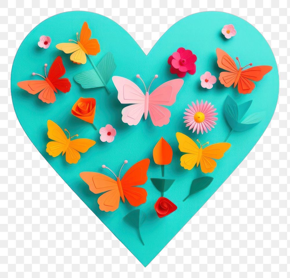 PNG  Heart with flowers and butterflies celebration creativity butterfly. AI generated Image by rawpixel.