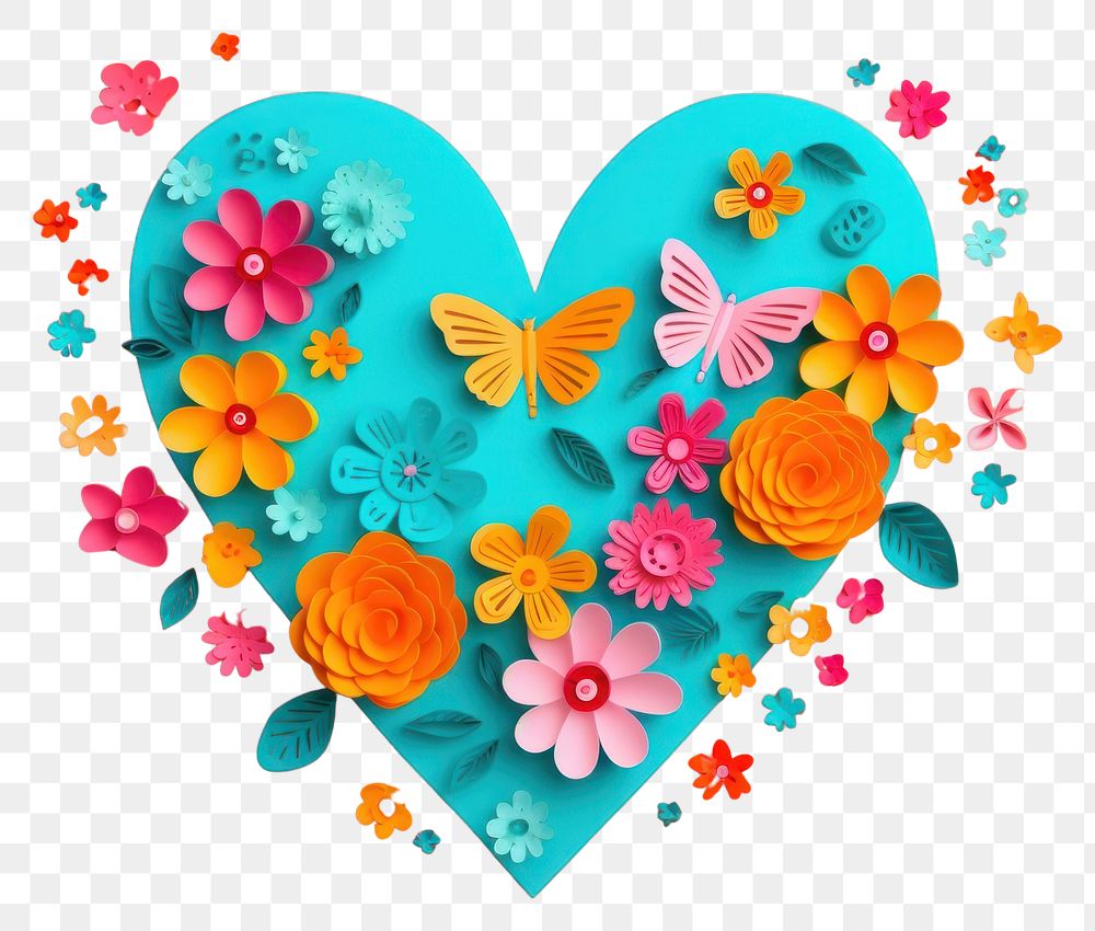 PNG  Heart with flowers and butterflies celebration creativity decoration. AI generated Image by rawpixel.