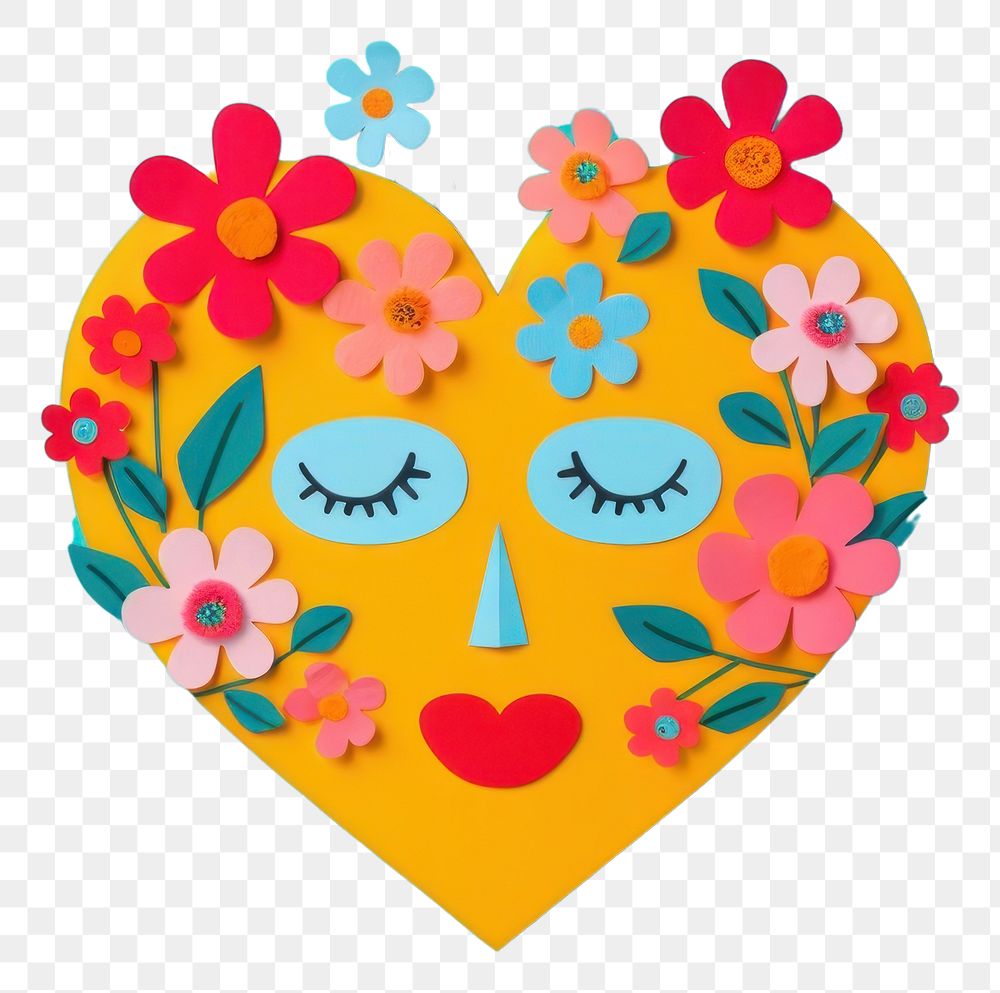 PNG  Heart with flowers craft anthropomorphic representation. AI generated Image by rawpixel.