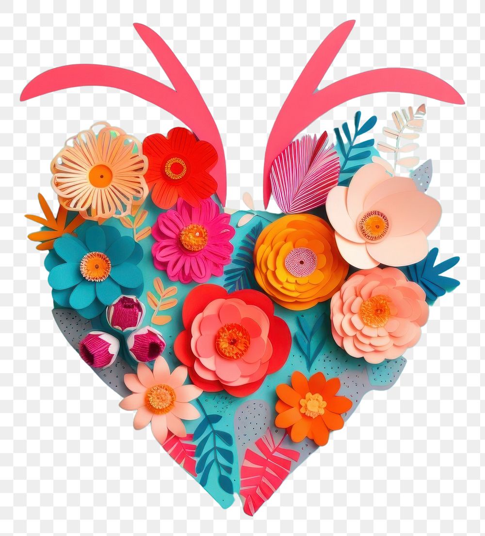 PNG  Heart with flowers representation celebration creativity. AI generated Image by rawpixel.