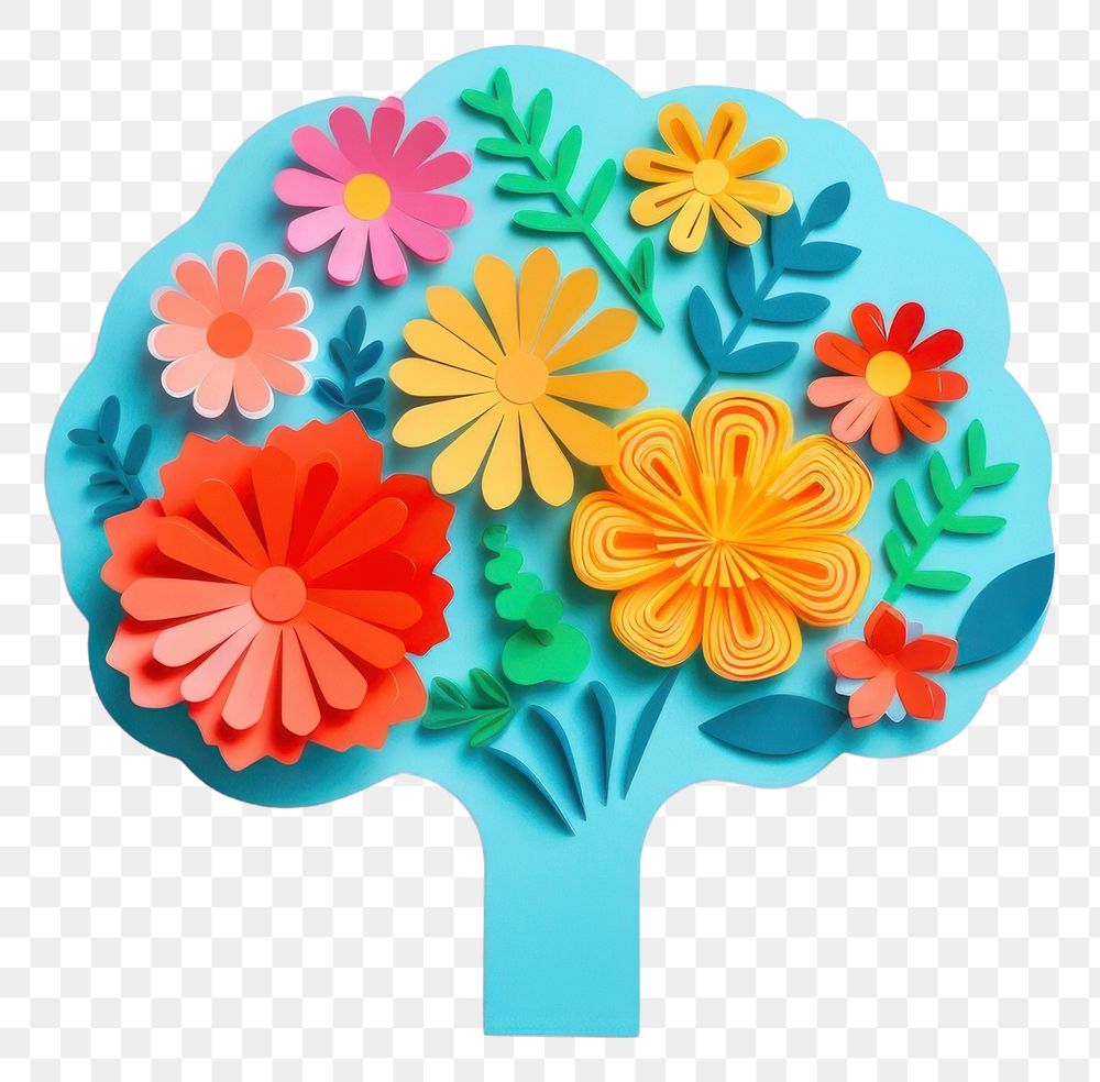 PNG  Human brain with flowers craft plant art. AI generated Image by rawpixel.