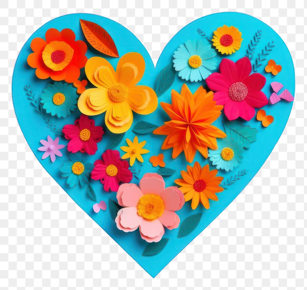 PNG  Realistic heart with flowers celebration creativity decoration. AI generated Image by rawpixel.