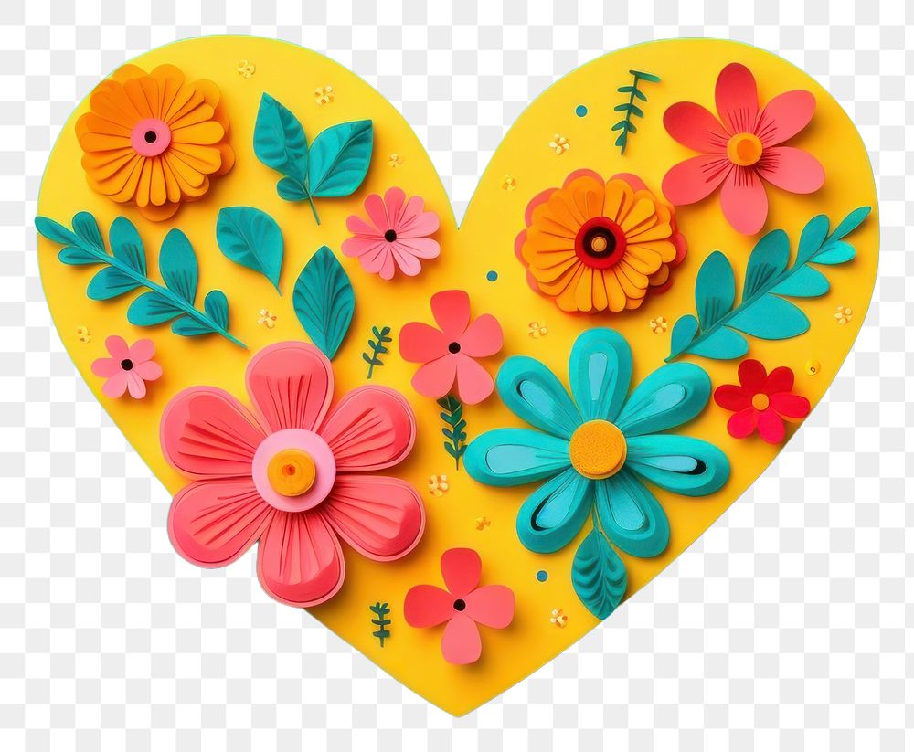 PNG  Realistic heart with flowers creativity decoration freshness. AI generated Image by rawpixel.