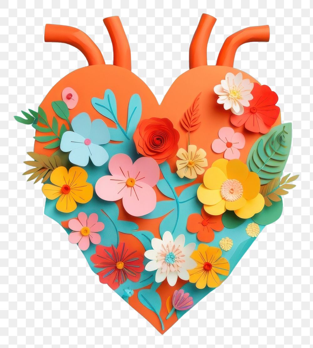 PNG  Realistic heart with flowers representation celebration creativity. AI generated Image by rawpixel.