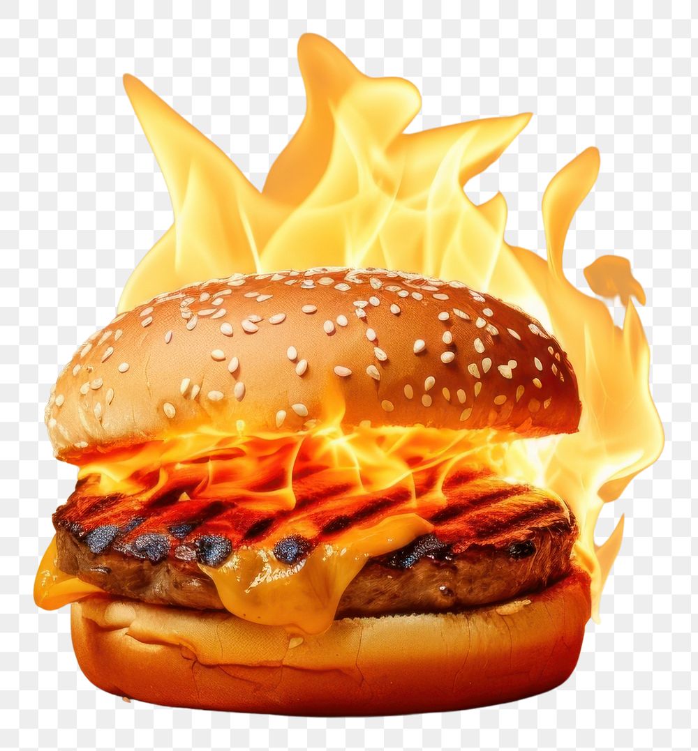 PNG Food hamburger burning fire.