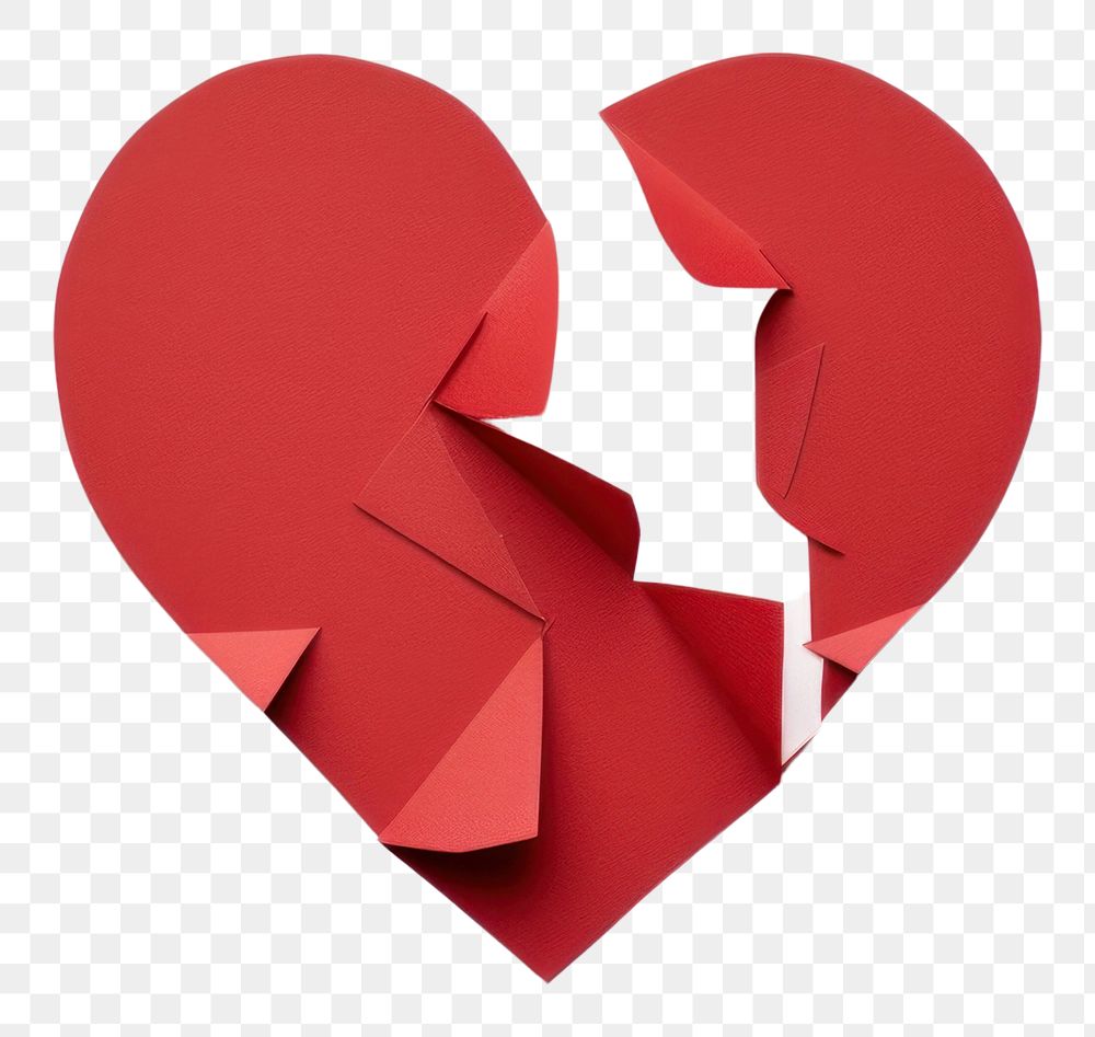 PNG Red paper heart torn apart togetherness misfortune creativity.