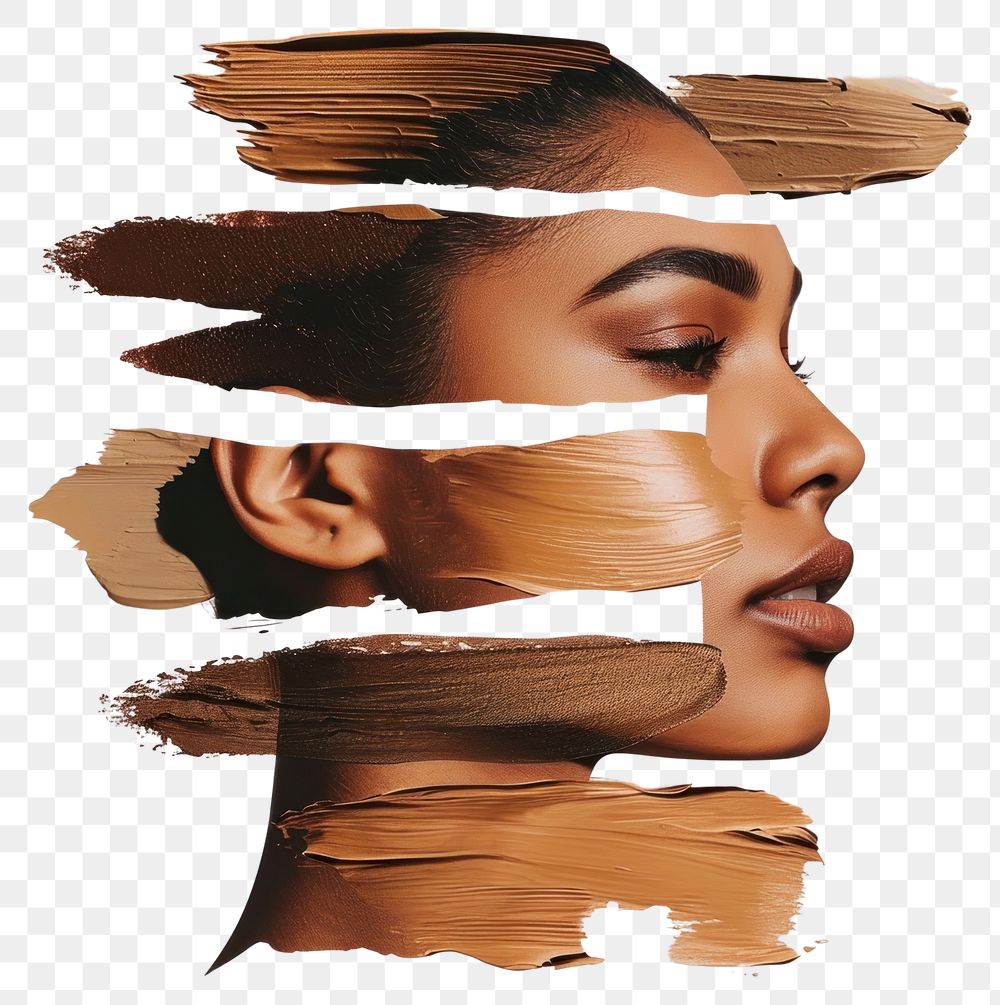 PNG Diversity woman with a makeup foundation brown brush stroke art portrait collage.