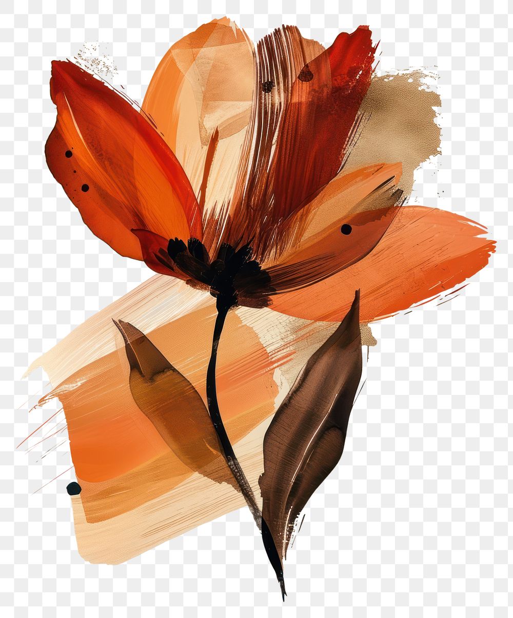 PNG Flower with a brown brush stroke painting art petal