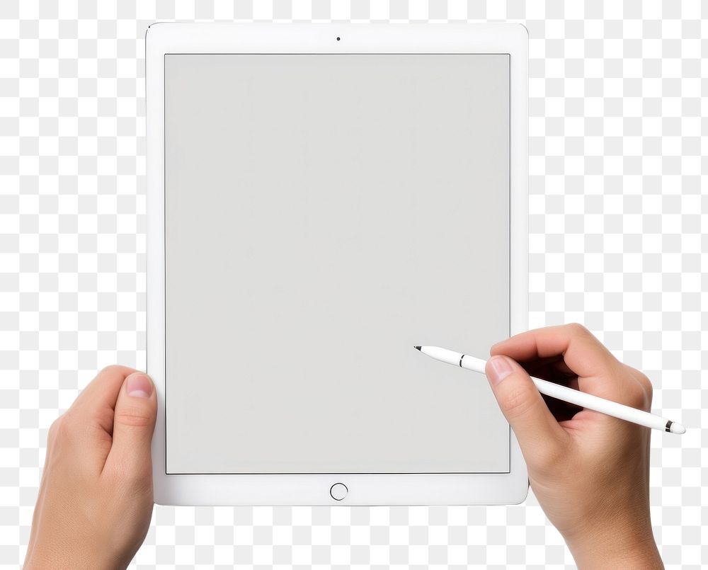 PNG Hand holding a stylus on tablet computer pen white background.