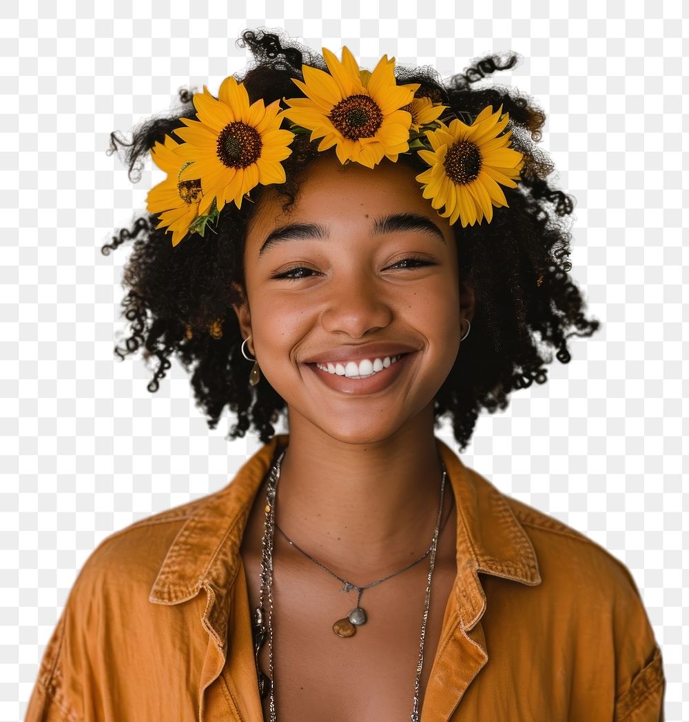 PNG Young african american woman flower sunflower portrait.