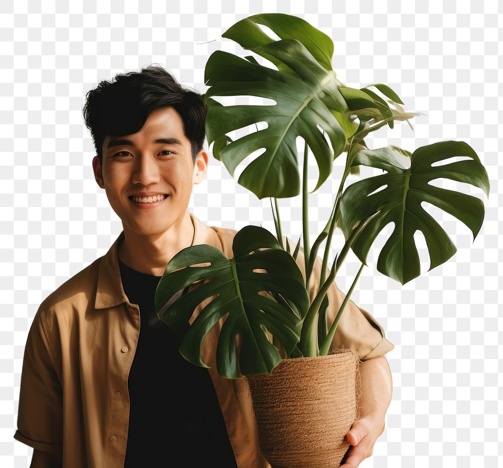 PNG Monstera houseplant holding smile adult.