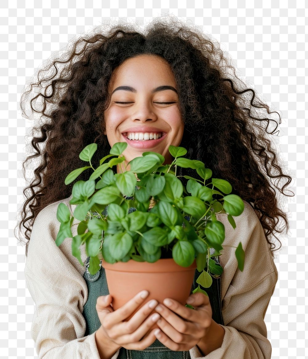 PNG Latin woman holding houseplant portrait adult smile.