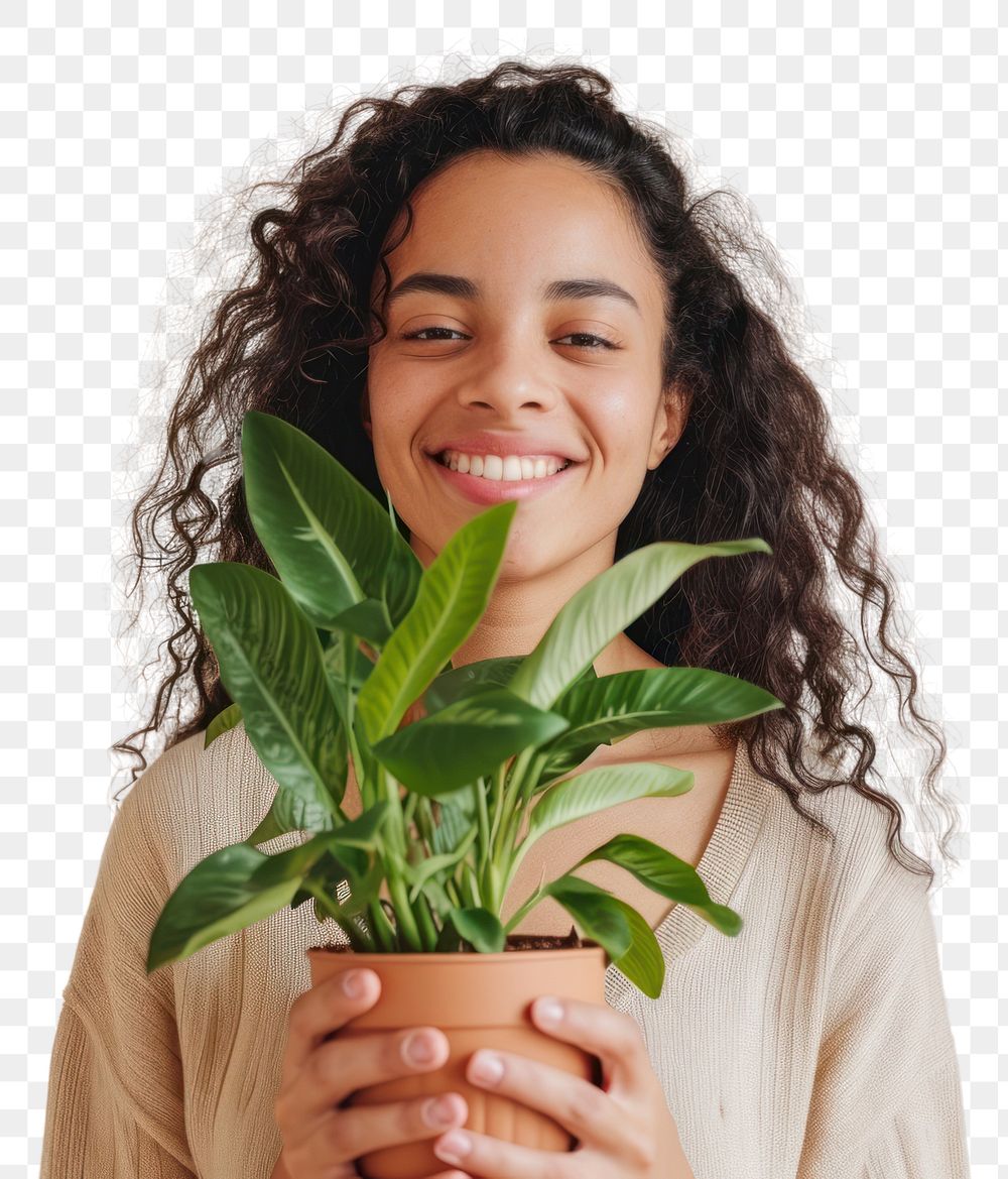 PNG Latin woman holding houseplant portrait smile adult.
