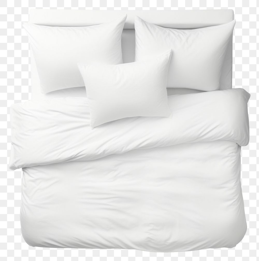 PNG  Top view of a bed with pillows white furniture cozy. AI generated Image by rawpixel.