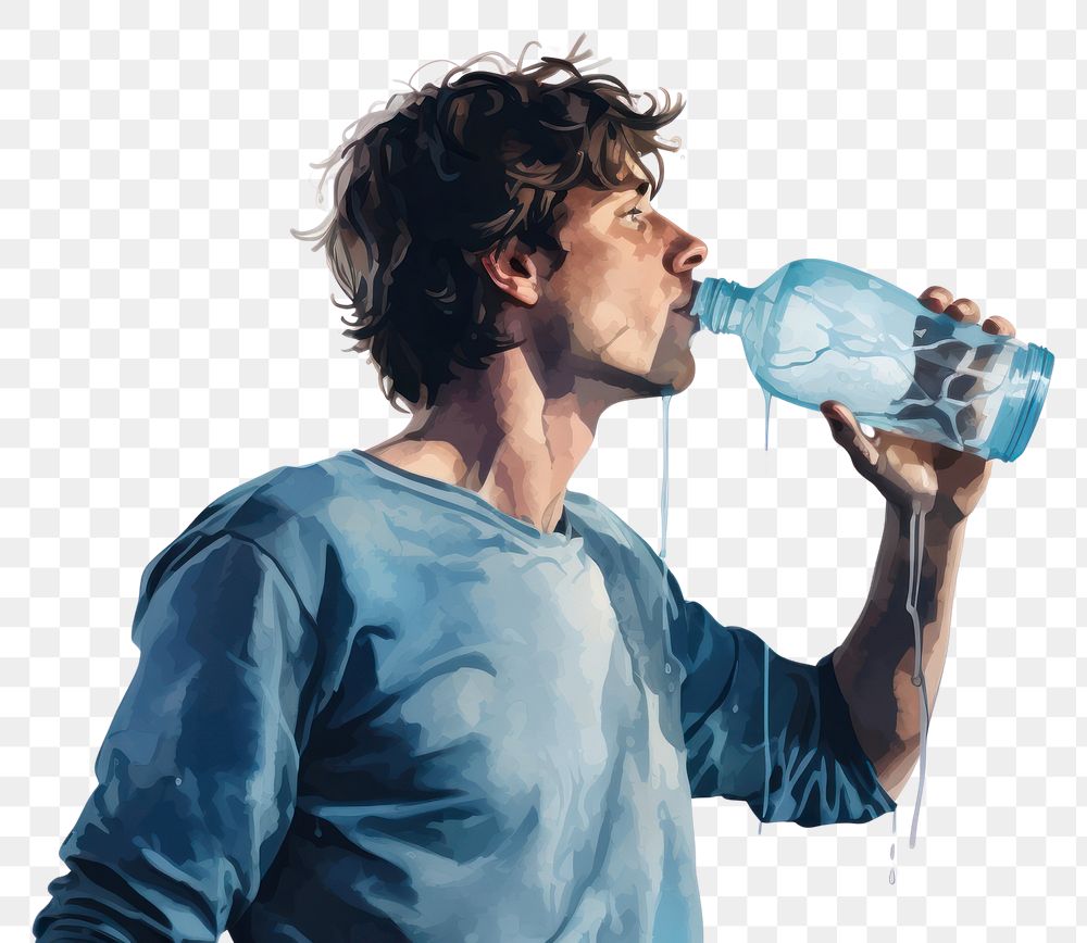 PNG Drinking a bottle of water person white background refreshment.