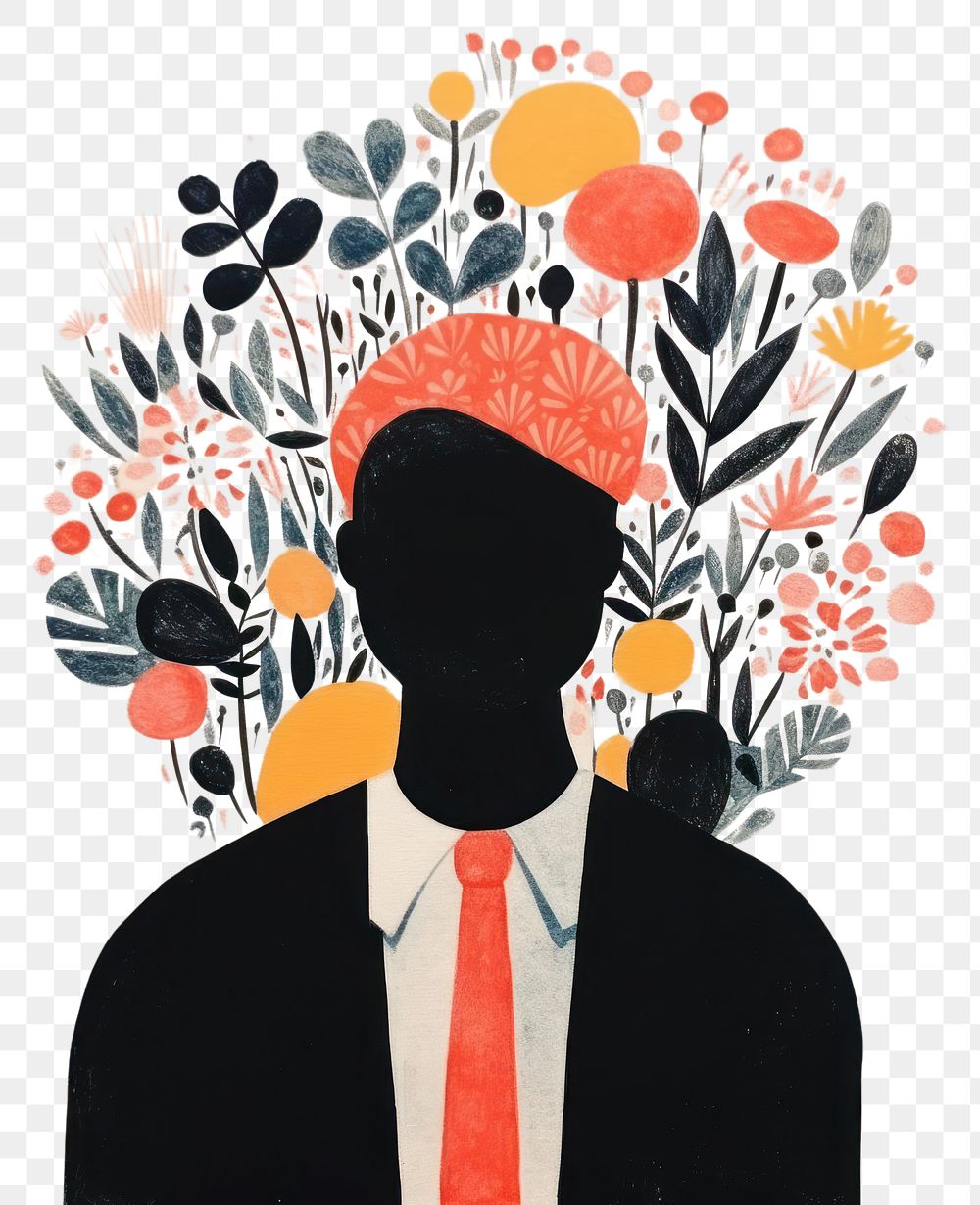 PNG  Silhouette shape of a man with flowers art painting pattern. AI generated Image by rawpixel.