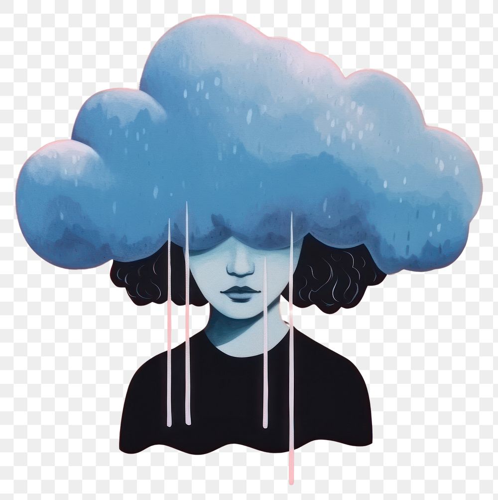 PNG  Silhouette shape of a woman with cloud raining art adult advertisement. AI generated Image by rawpixel.