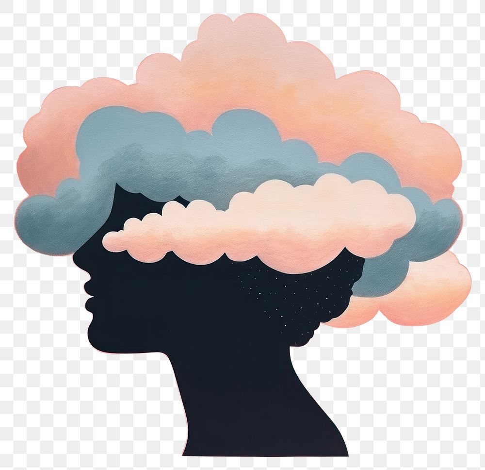 PNG  Silhouette shape of a woman with cloud art painting head. AI generated Image by rawpixel.