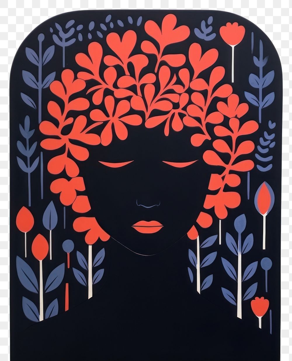 PNG  Silhouette shape of a woman with flowers art painting pattern. AI generated Image by rawpixel.