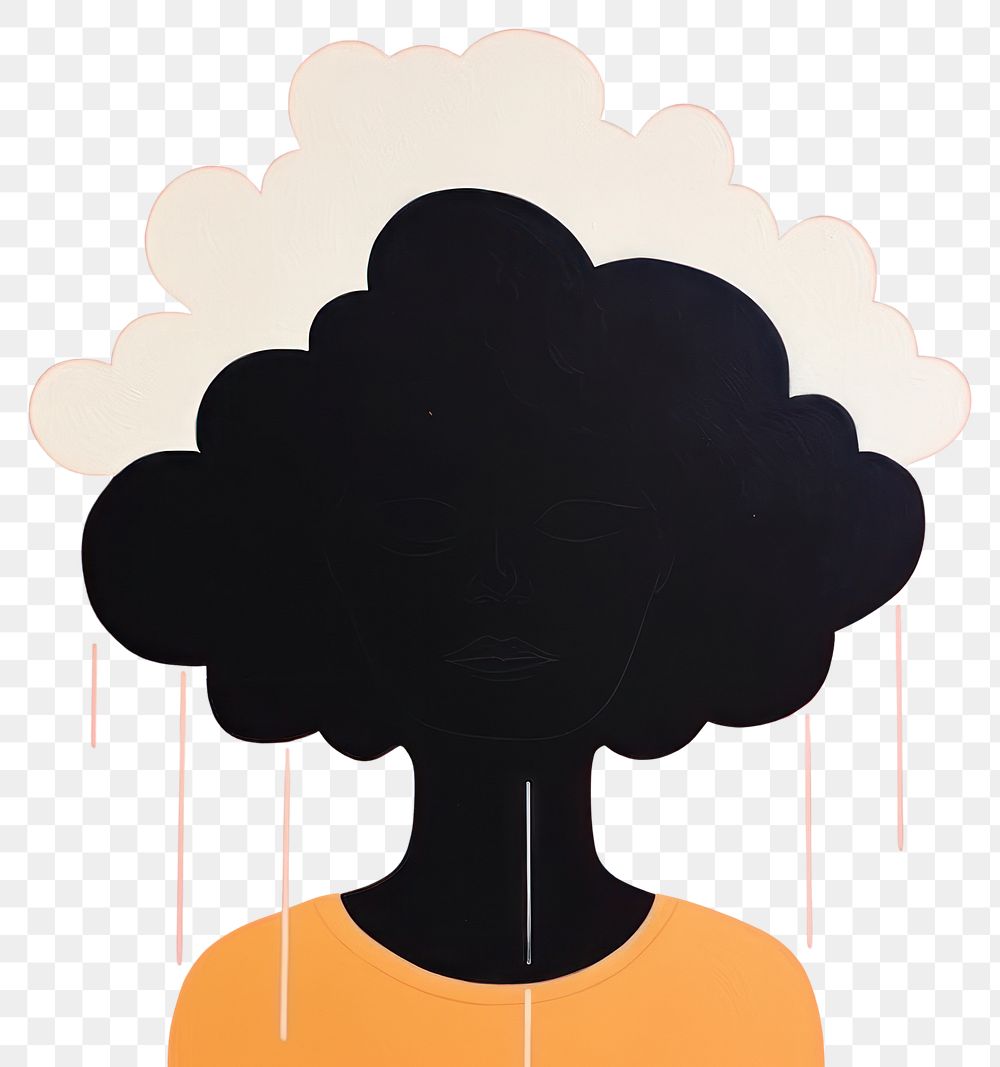 PNG  Silhouette shape of a women with a single flower and cloud art painting face. AI generated Image by rawpixel.