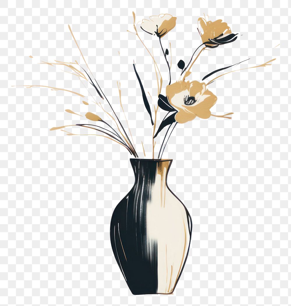 PNG Simple flower vase plant in style Ink brush white background centrepiece creativity.