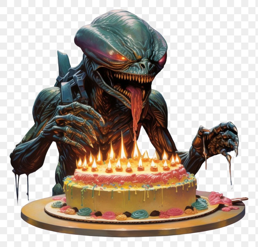 PNG  Alien blow birthday cake dessert food celebration.