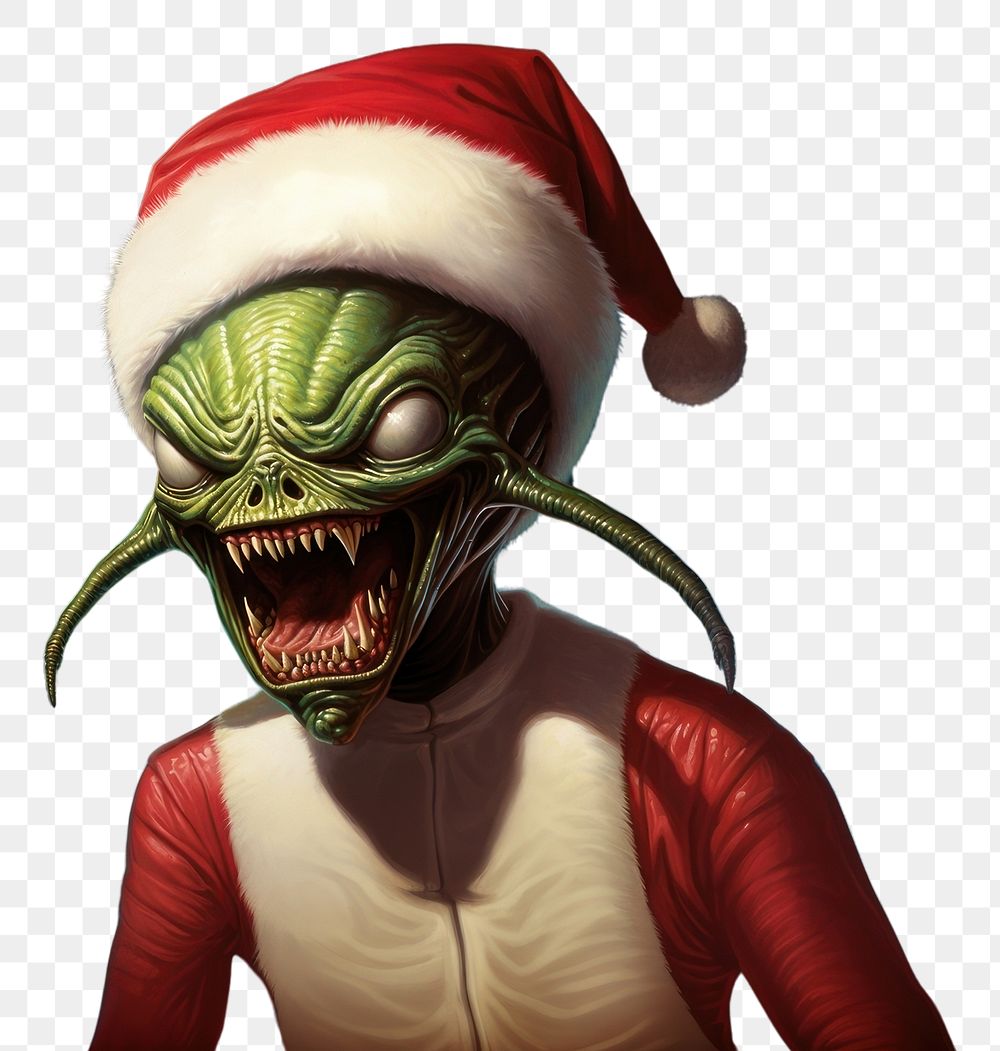 PNG  Aliens wear christmas hat cartoon representation illuminated.
