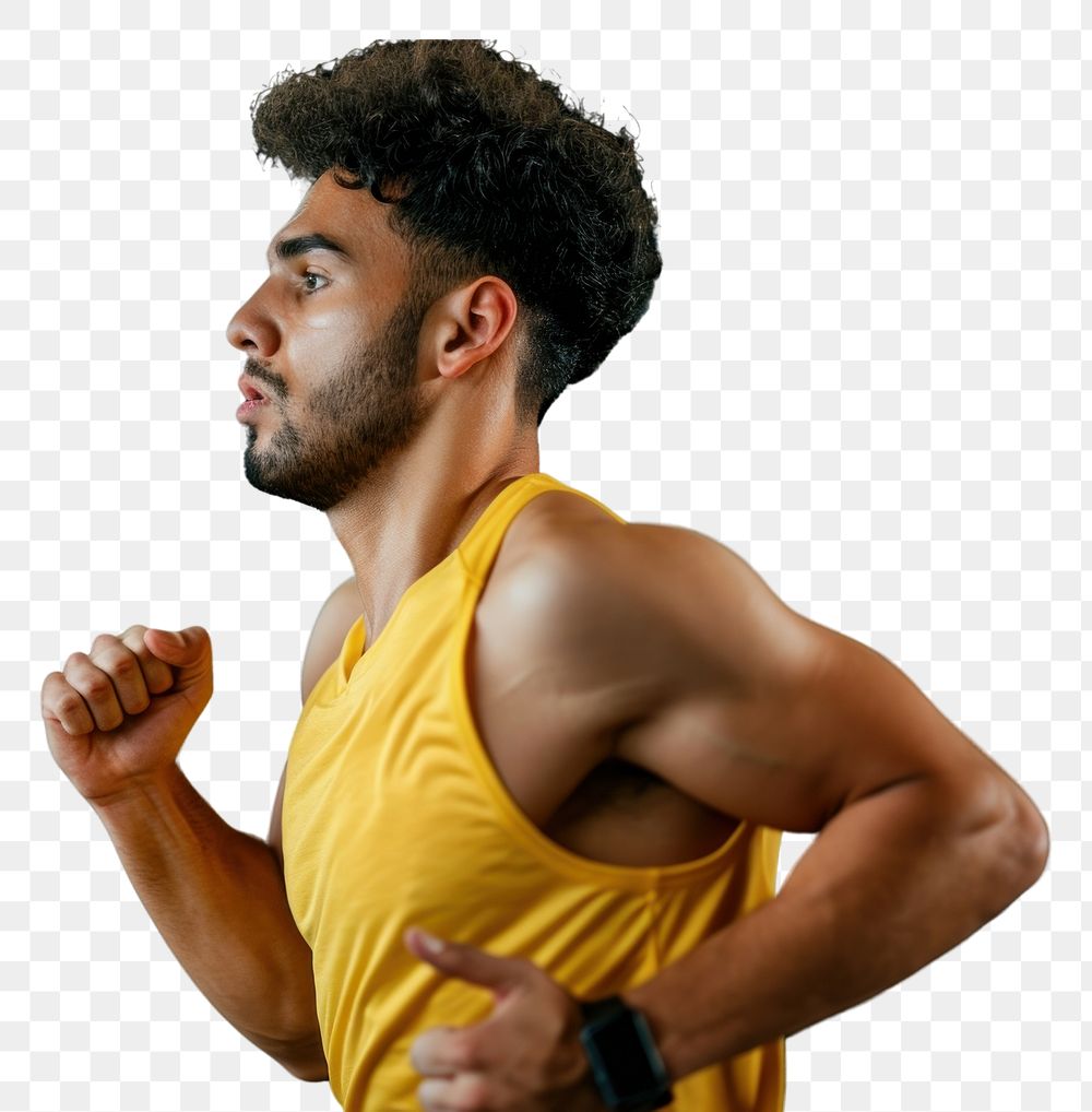 PNG  Hispanic man running adult gym determination.