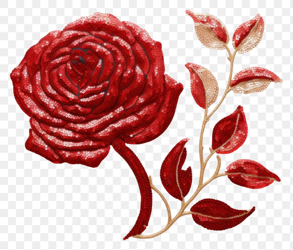 PNG Red rose embroidery pattern flower.