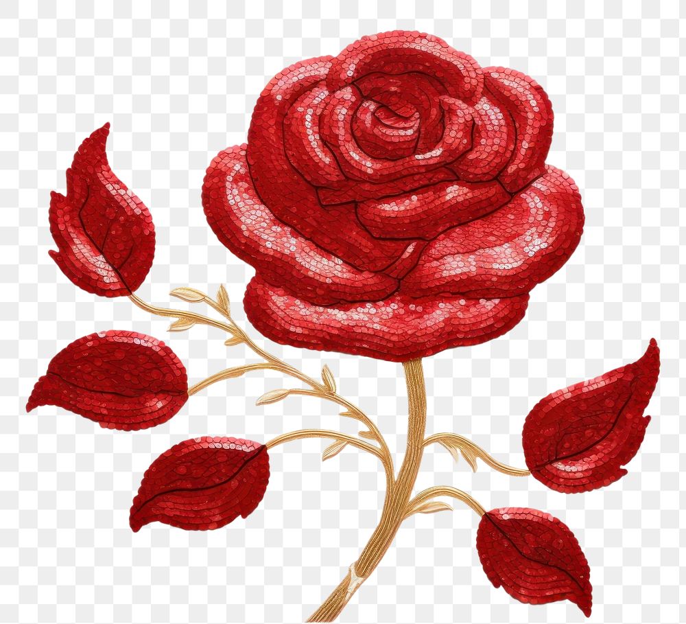 PNG Red rose embroidery pattern flower.